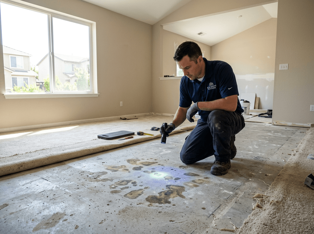 OdorXpert technician at a slab-on-grade tract home in Solano County