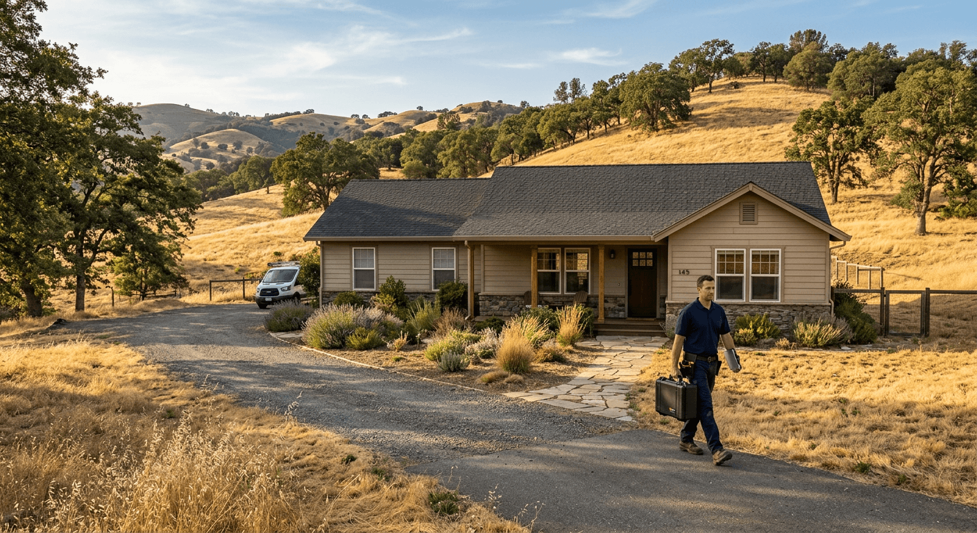 OdorXpert technician arriving at a mountain-town home in Alpine County